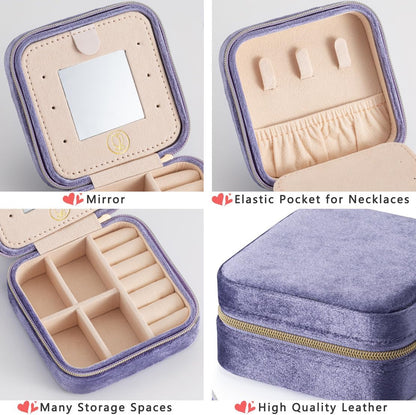 Plush Velvet Jewelry Travel Case,Small Jewelry Box,Traveling Jewelry Organizer,Portable Jewellery Storage Holder for Rings Earrings Necklace Bracelet, for Girls Women | Pink-Mirror