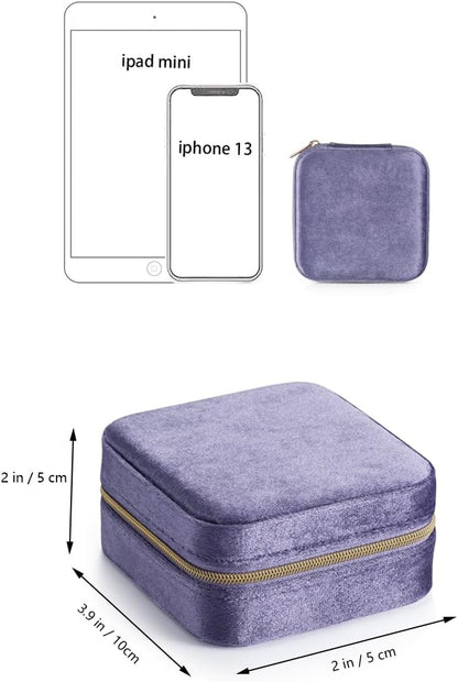 Plush Velvet Jewelry Travel Case,Small Jewelry Box,Traveling Jewelry Organizer,Portable Jewellery Storage Holder for Rings Earrings Necklace Bracelet, for Girls Women | Pink-Mirror