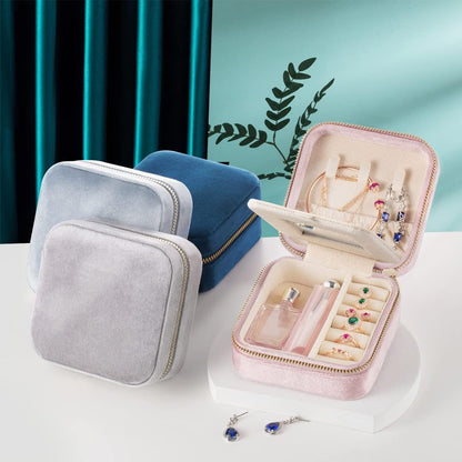 Plush Velvet Jewelry Travel Case,Small Jewelry Box,Traveling Jewelry Organizer,Portable Jewellery Storage Holder for Rings Earrings Necklace Bracelet, for Girls Women | Pink-Mirror