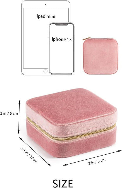 Plush Velvet Jewelry Travel Case,Small Jewelry Box,Traveling Jewelry Organizer,Portable Jewellery Storage Holder for Rings Earrings Necklace Bracelet, for Girls Women | Pink-Mirror