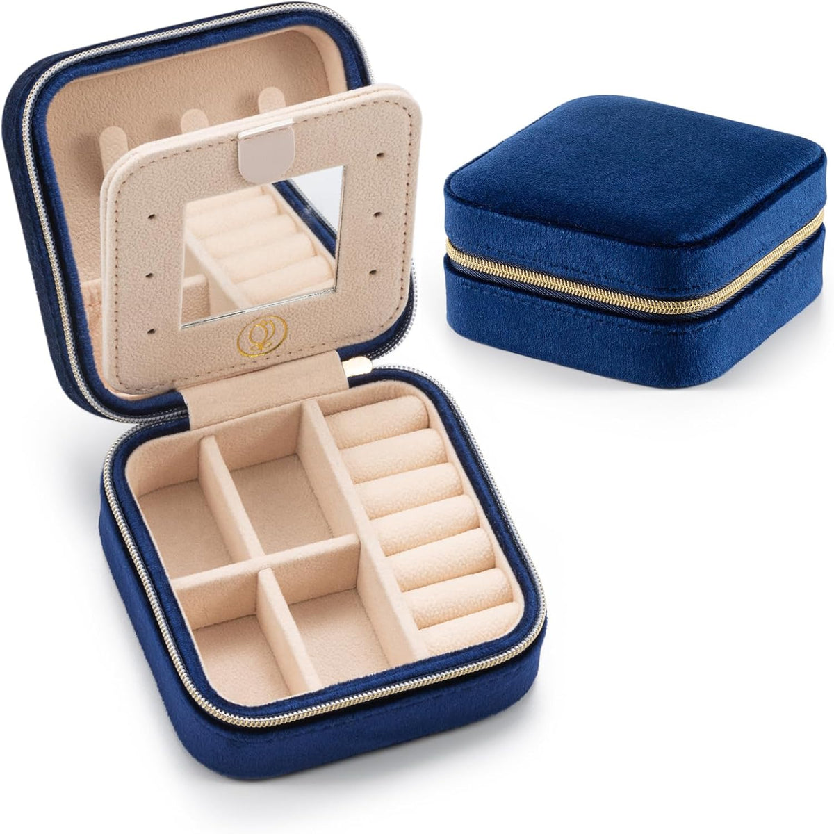 Plush Velvet Jewelry Travel Case,Small Jewelry Box,Traveling Jewelry Organizer,Portable Jewellery Storage Holder for Rings Earrings Necklace Bracelet, for Girls Women | Pink-Mirror