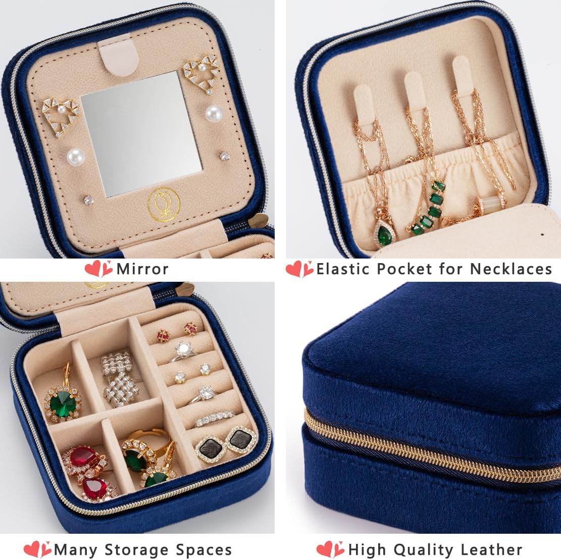 Plush Velvet Jewelry Travel Case,Small Jewelry Box,Traveling Jewelry Organizer,Portable Jewellery Storage Holder for Rings Earrings Necklace Bracelet, for Girls Women | Pink-Mirror