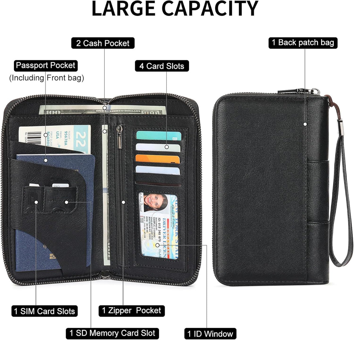 RFID Blocking with Zipper Travel Passport Wallet,Travel Document Organizer for Men and Women Family Holder with Wrist Strap