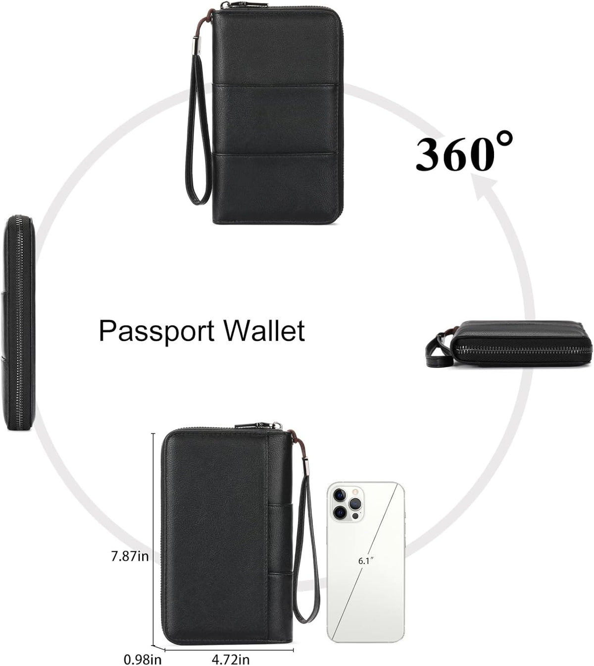 RFID Blocking with Zipper Travel Passport Wallet,Travel Document Organizer for Men and Women Family Holder with Wrist Strap
