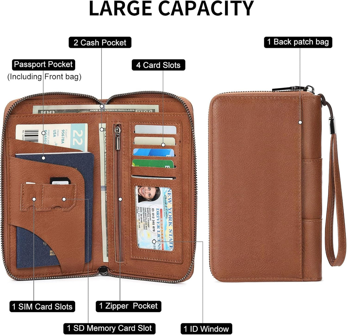 RFID Blocking with Zipper Travel Passport Wallet,Travel Document Organizer for Men and Women Family Holder with Wrist Strap