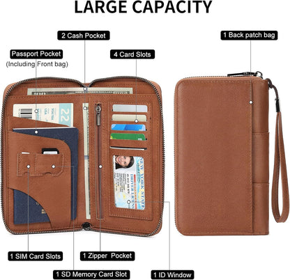 RFID Blocking with Zipper Travel Passport Wallet,Travel Document Organizer for Men and Women Family Holder with Wrist Strap