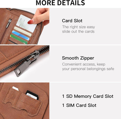 RFID Blocking with Zipper Travel Passport Wallet,Travel Document Organizer for Men and Women Family Holder with Wrist Strap