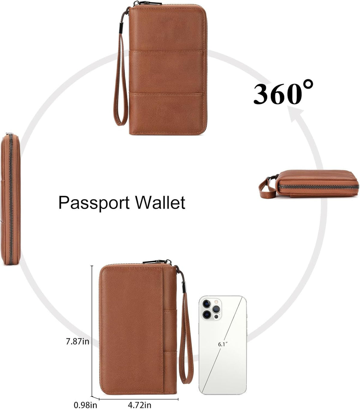 RFID Blocking with Zipper Travel Passport Wallet,Travel Document Organizer for Men and Women Family Holder with Wrist Strap