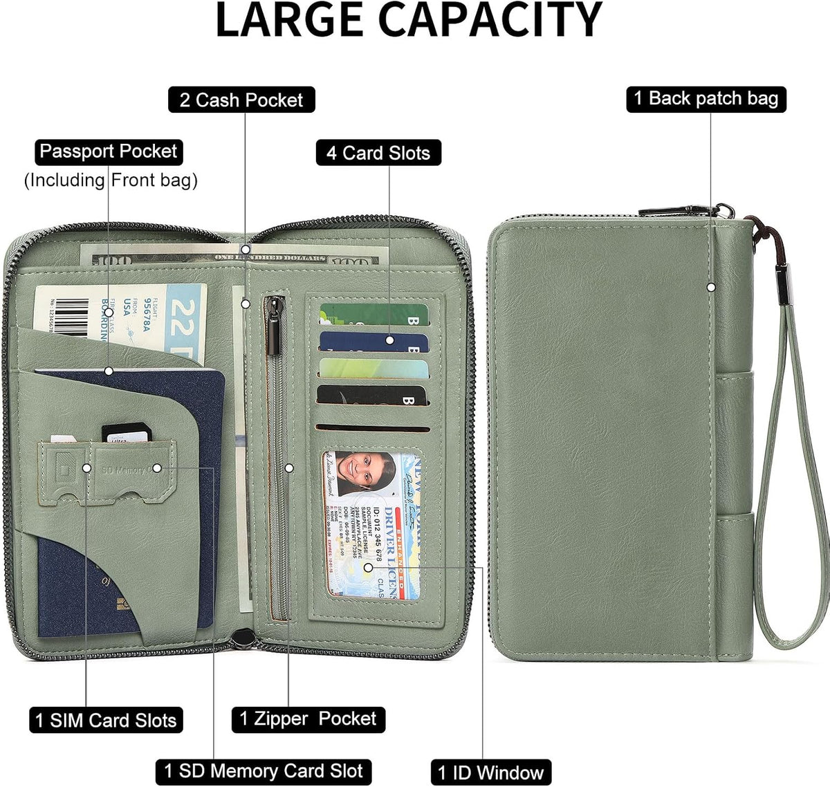 RFID Blocking with Zipper Travel Passport Wallet,Travel Document Organizer for Men and Women Family Holder with Wrist Strap