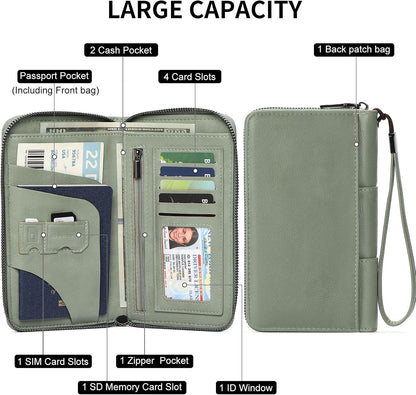 RFID Blocking with Zipper Travel Passport Wallet,Travel Document Organizer for Men and Women Family Holder with Wrist Strap