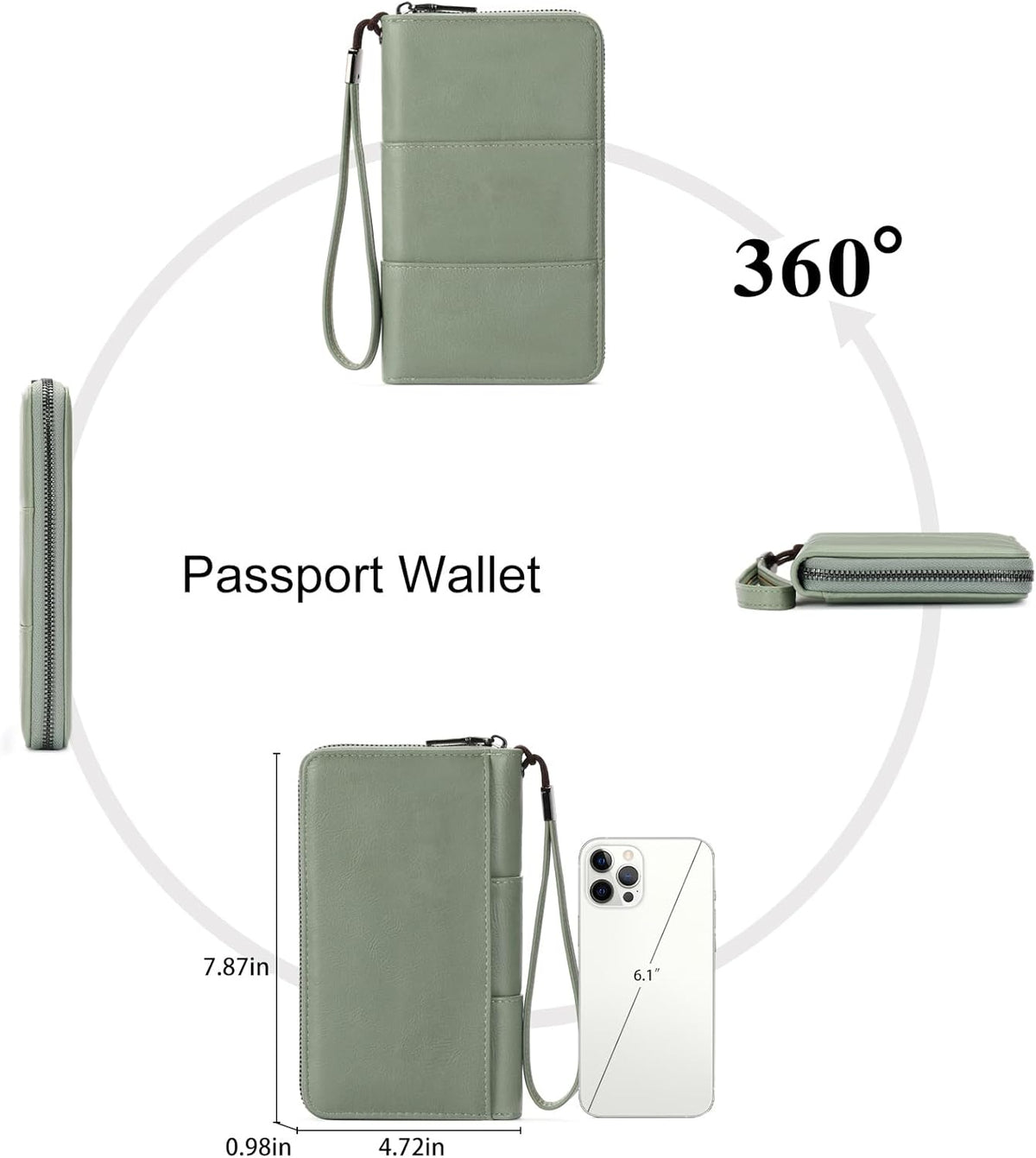 RFID Blocking with Zipper Travel Passport Wallet,Travel Document Organizer for Men and Women Family Holder with Wrist Strap