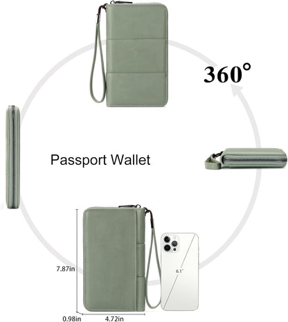 RFID Blocking with Zipper Travel Passport Wallet,Travel Document Organizer for Men and Women Family Holder with Wrist Strap