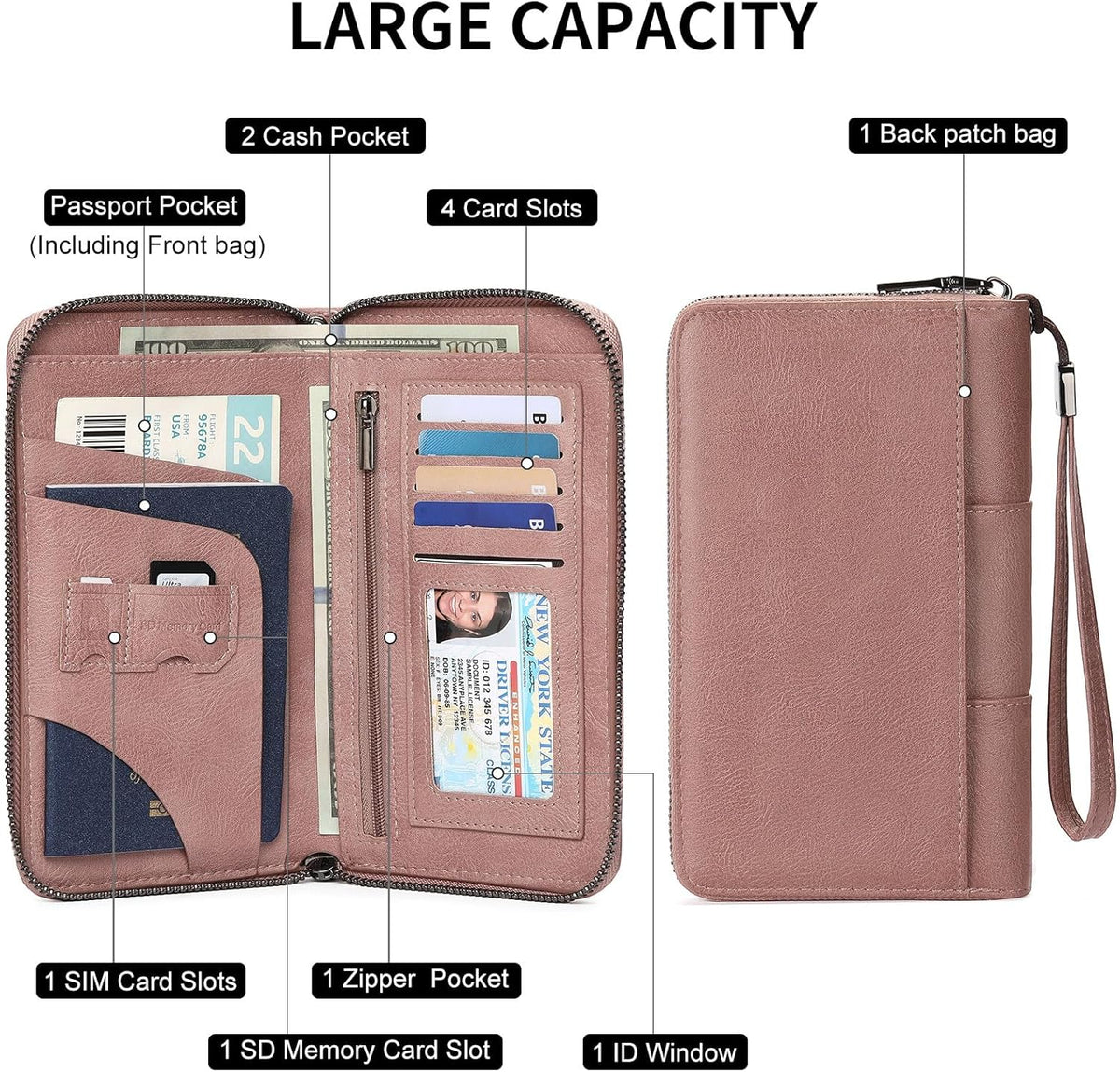RFID Blocking with Zipper Travel Passport Wallet,Travel Document Organizer for Men and Women Family Holder with Wrist Strap