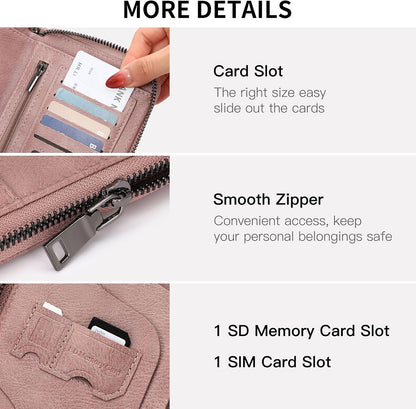 RFID Blocking with Zipper Travel Passport Wallet,Travel Document Organizer for Men and Women Family Holder with Wrist Strap