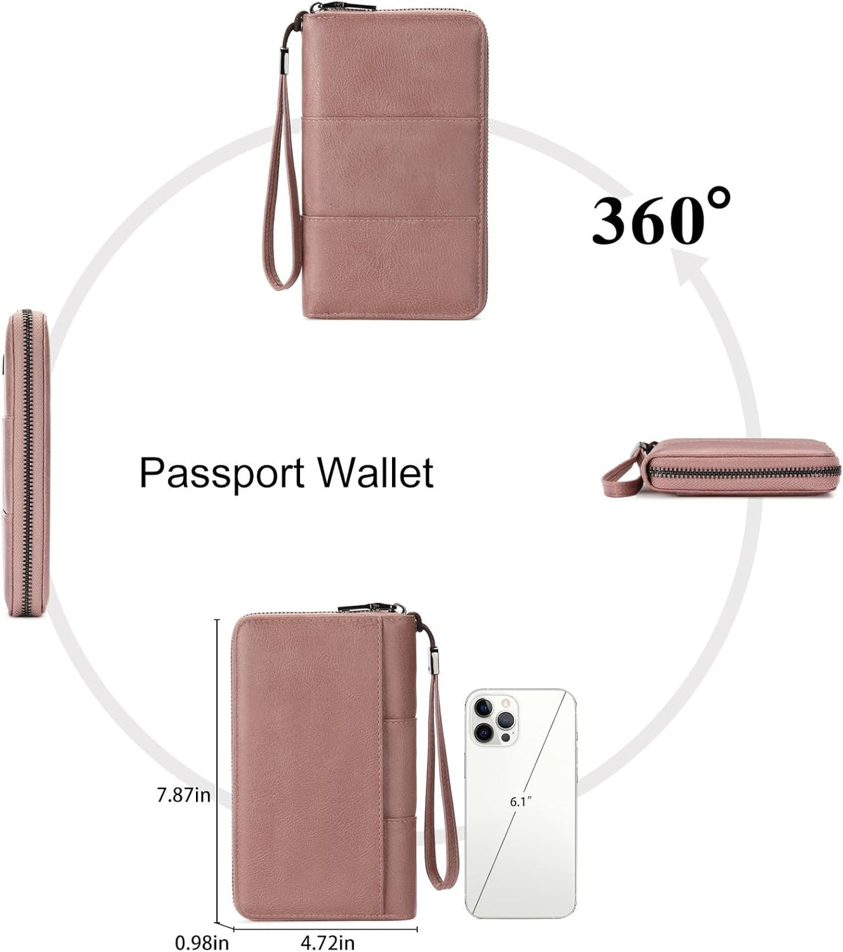 RFID Blocking with Zipper Travel Passport Wallet,Travel Document Organizer for Men and Women Family Holder with Wrist Strap