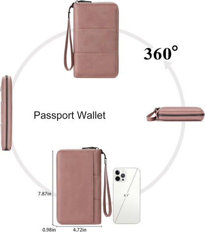 RFID Blocking with Zipper Travel Passport Wallet,Travel Document Organizer for Men and Women Family Holder with Wrist Strap