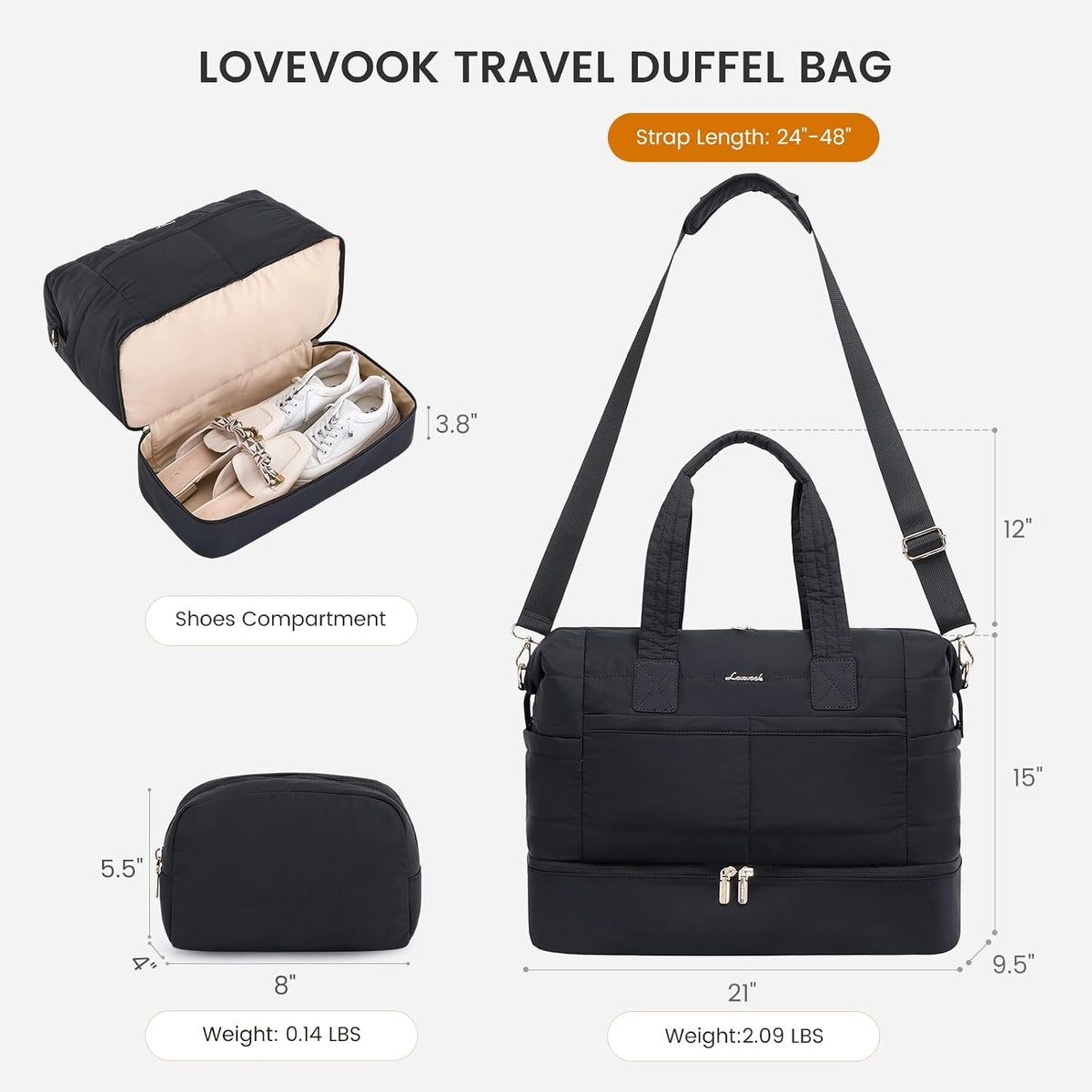 Travel Duffle Bag - Puffer Weekender Bags For Women with Shoe Compartment,50L Carry On Overnight Duffel Bags For Airplanes,Hospital Bag for Labor and Delivery,2Pcs
