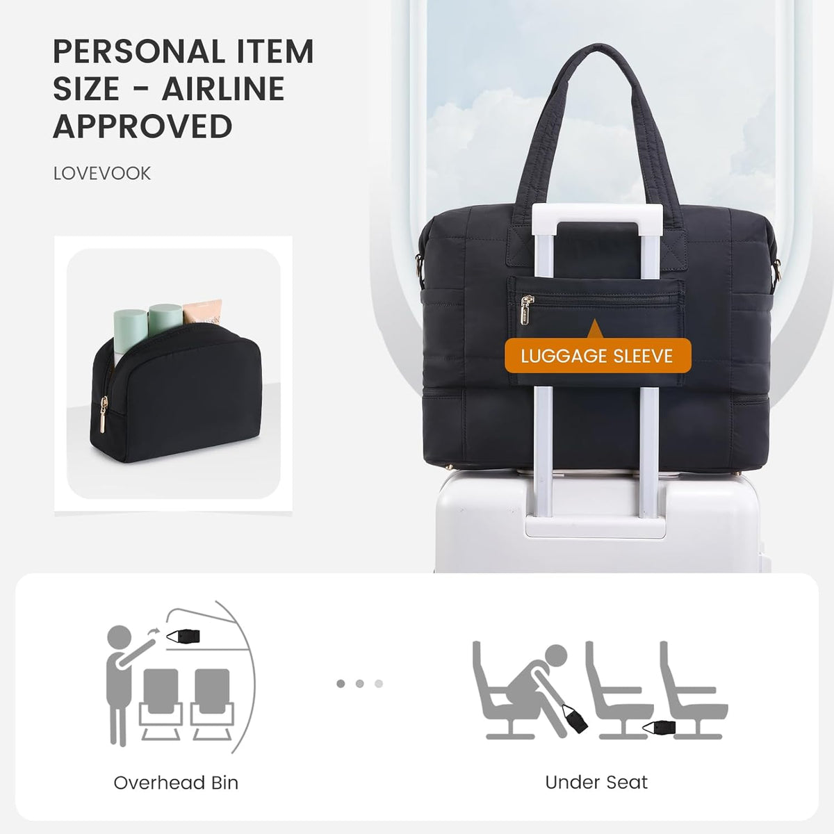 Travel Duffle Bag - Puffer Weekender Bags For Women with Shoe Compartment,50L Carry On Overnight Duffel Bags For Airplanes,Hospital Bag for Labor and Delivery,2Pcs