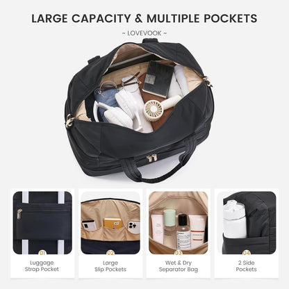 Travel Duffle Bag - Puffer Weekender Bags For Women with Shoe Compartment,50L Carry On Overnight Duffel Bags For Airplanes,Hospital Bag for Labor and Delivery,2Pcs