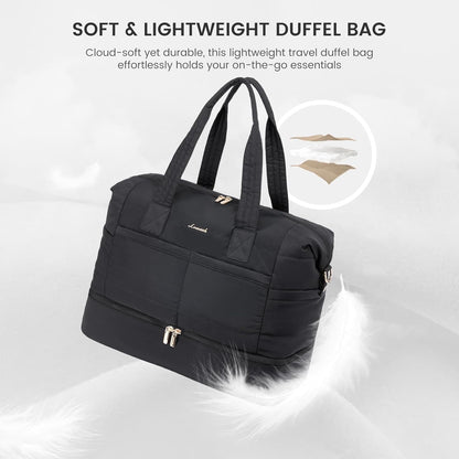 Travel Duffle Bag - Puffer Weekender Bags For Women with Shoe Compartment,50L Carry On Overnight Duffel Bags For Airplanes,Hospital Bag for Labor and Delivery,2Pcs