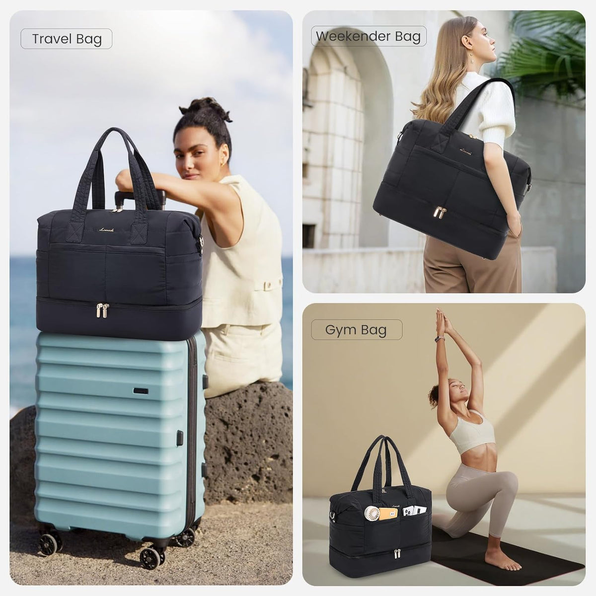 Travel Duffle Bag - Puffer Weekender Bags For Women with Shoe Compartment,50L Carry On Overnight Duffel Bags For Airplanes,Hospital Bag for Labor and Delivery,2Pcs