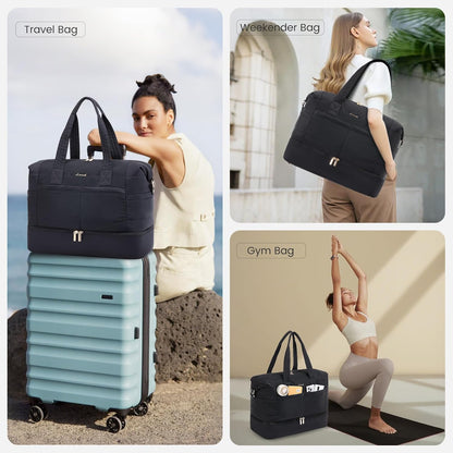 Travel Duffle Bag - Puffer Weekender Bags For Women with Shoe Compartment,50L Carry On Overnight Duffel Bags For Airplanes,Hospital Bag for Labor and Delivery,2Pcs
