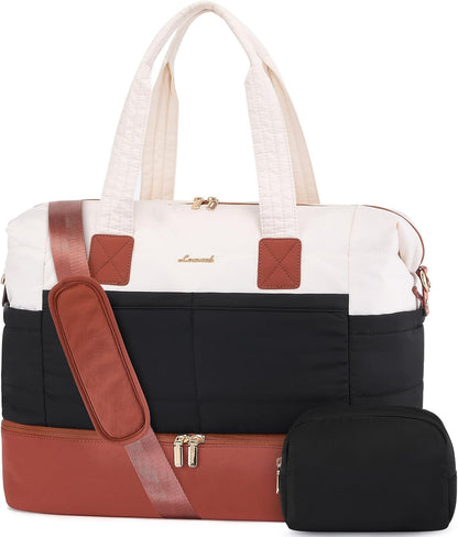 Travel Duffle Bag - Puffer Weekender Bags For Women with Shoe Compartment,50L Carry On Overnight Duffel Bags For Airplanes,Hospital Bag for Labor and Delivery,2Pcs
