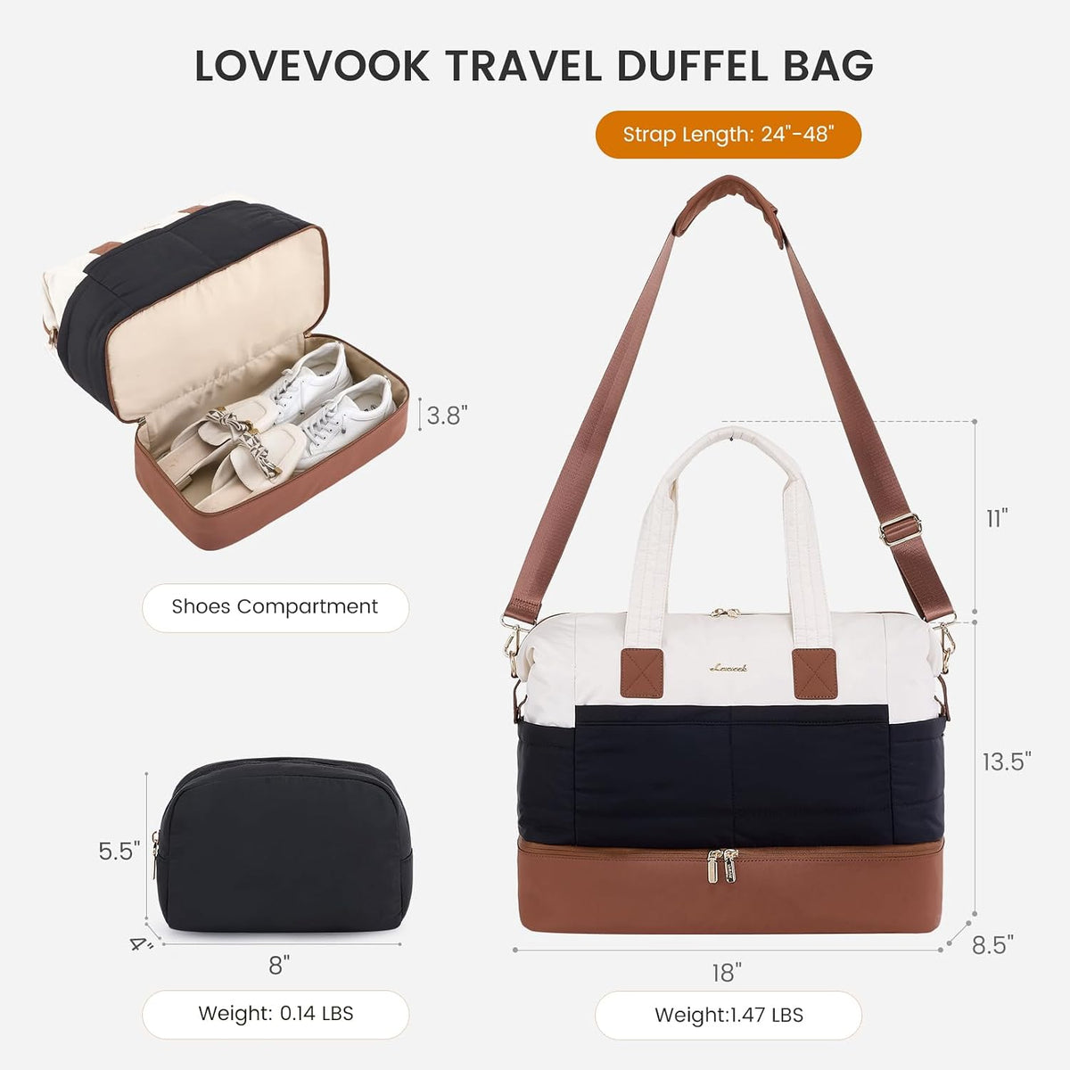Travel Duffle Bag - Puffer Weekender Bags For Women with Shoe Compartment,50L Carry On Overnight Duffel Bags For Airplanes,Hospital Bag for Labor and Delivery,2Pcs