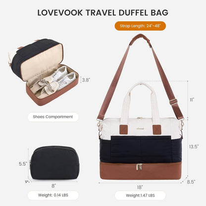 Travel Duffle Bag - Puffer Weekender Bags For Women with Shoe Compartment,50L Carry On Overnight Duffel Bags For Airplanes,Hospital Bag for Labor and Delivery,2Pcs