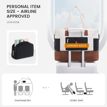 Travel Duffle Bag - Puffer Weekender Bags For Women with Shoe Compartment,50L Carry On Overnight Duffel Bags For Airplanes,Hospital Bag for Labor and Delivery,2Pcs