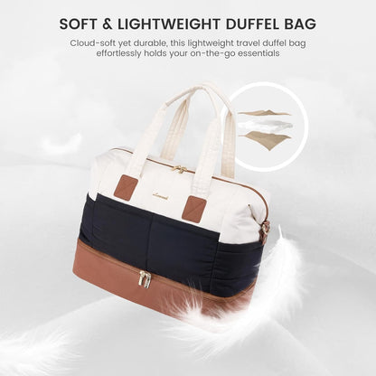 Travel Duffle Bag - Puffer Weekender Bags For Women with Shoe Compartment,50L Carry On Overnight Duffel Bags For Airplanes,Hospital Bag for Labor and Delivery,2Pcs
