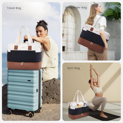 Travel Duffle Bag - Puffer Weekender Bags For Women with Shoe Compartment,50L Carry On Overnight Duffel Bags For Airplanes,Hospital Bag for Labor and Delivery,2Pcs
