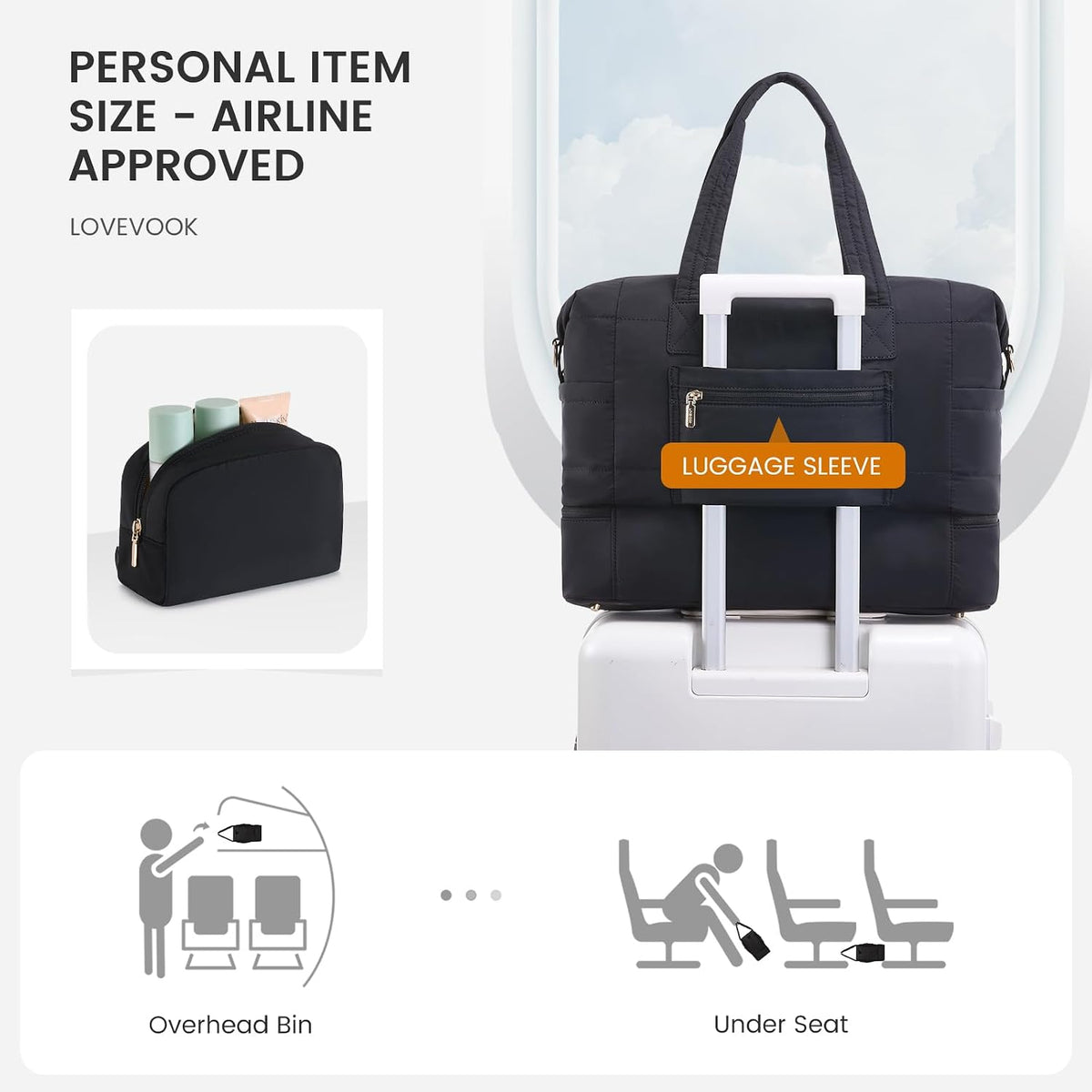 Travel Duffle Bag - Puffer Weekender Bags For Women with Shoe Compartment,50L Carry On Overnight Duffel Bags For Airplanes,Hospital Bag for Labor and Delivery,2Pcs