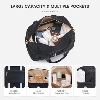 Travel Duffle Bag - Puffer Weekender Bags For Women with Shoe Compartment,50L Carry On Overnight Duffel Bags For Airplanes,Hospital Bag for Labor and Delivery,2Pcs