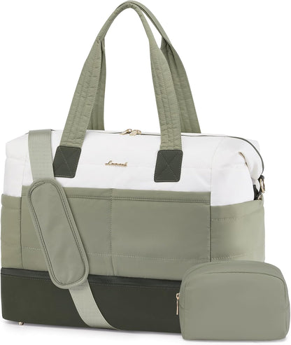 Travel Duffle Bag - Puffer Weekender Bags For Women with Shoe Compartment,50L Carry On Overnight Duffel Bags For Airplanes,Hospital Bag for Labor and Delivery,2Pcs