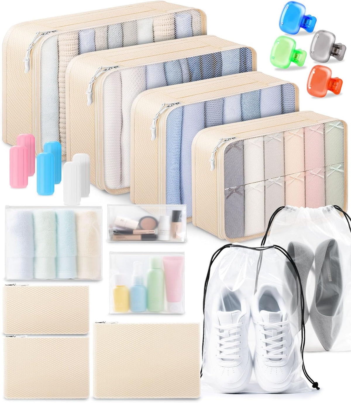 Packing Cubes for Suitcases, 7 Pcs luggage organizer bags with Shoe Bag, 2 Waterproof Travel Toiletry Bags, Travel Cubes for Travel Essentials Travel Accessories