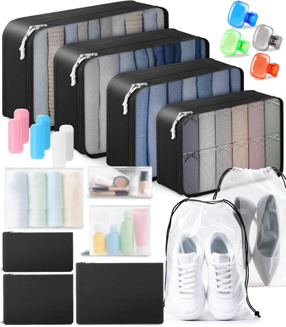 Packing Cubes for Suitcases, 7 Pcs luggage organizer bags with Shoe Bag, 2 Waterproof Travel Toiletry Bags, Travel Cubes for Travel Essentials Travel Accessories