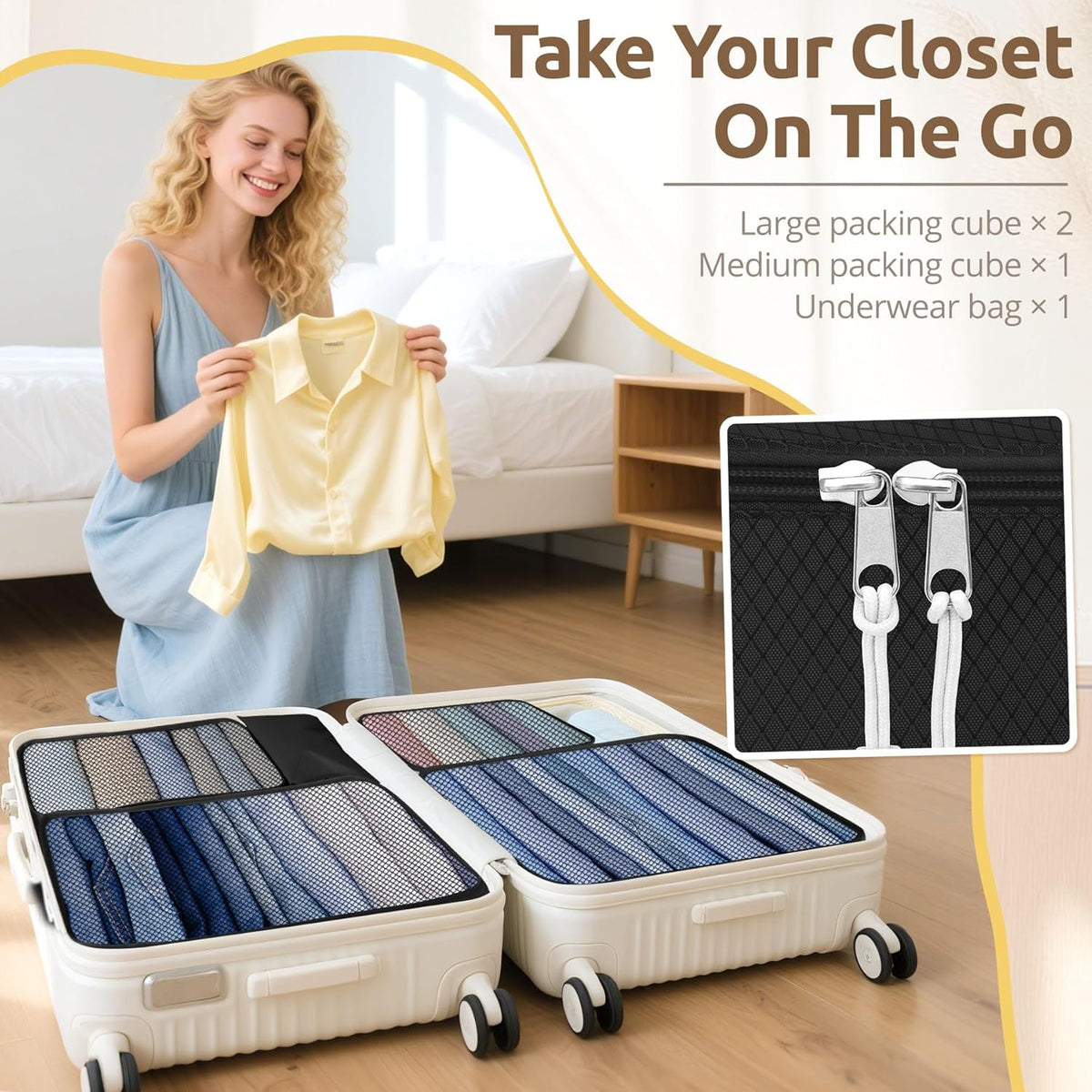 Packing Cubes for Suitcases, 7 Pcs luggage organizer bags with Shoe Bag, 2 Waterproof Travel Toiletry Bags, Travel Cubes for Travel Essentials Travel Accessories