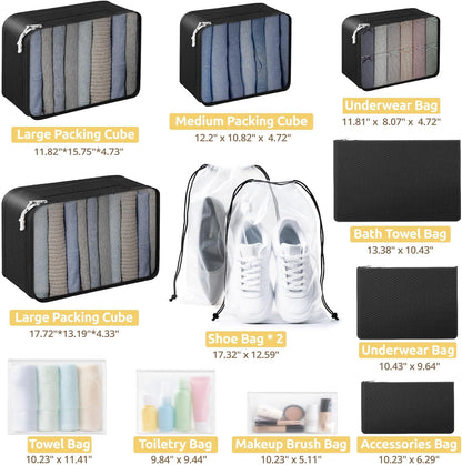 Packing Cubes for Suitcases, 7 Pcs luggage organizer bags with Shoe Bag, 2 Waterproof Travel Toiletry Bags, Travel Cubes for Travel Essentials Travel Accessories