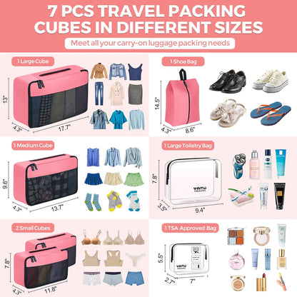 Packing Cubes for Suitcases, 7 Pcs luggage organizer bags with Shoe Bag, 2 Waterproof Travel Toiletry Bags, Travel Cubes for Travel Essentials Travel Accessories