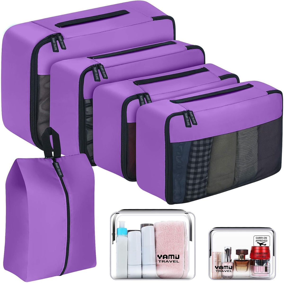 Packing Cubes for Suitcases, 7 Pcs luggage organizer bags with Shoe Bag, 2 Waterproof Travel Toiletry Bags, Travel Cubes for Travel Essentials Travel Accessories