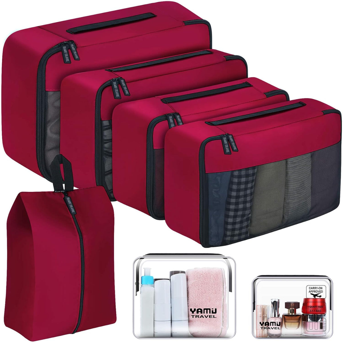Packing Cubes for Suitcases, 7 Pcs luggage organizer bags with Shoe Bag, 2 Waterproof Travel Toiletry Bags, Travel Cubes for Travel Essentials Travel Accessories