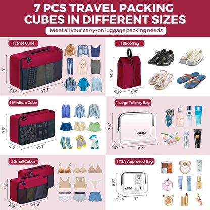 Packing Cubes for Suitcases, 7 Pcs luggage organizer bags with Shoe Bag, 2 Waterproof Travel Toiletry Bags, Travel Cubes for Travel Essentials Travel Accessories