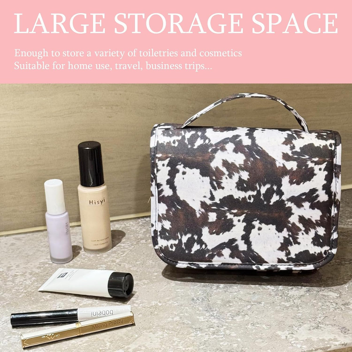 Pink Bows Hanging Travel Toiletry Bag Kit Makeup Bag Cosmetics Organizer for Men Women (Pink Bows)