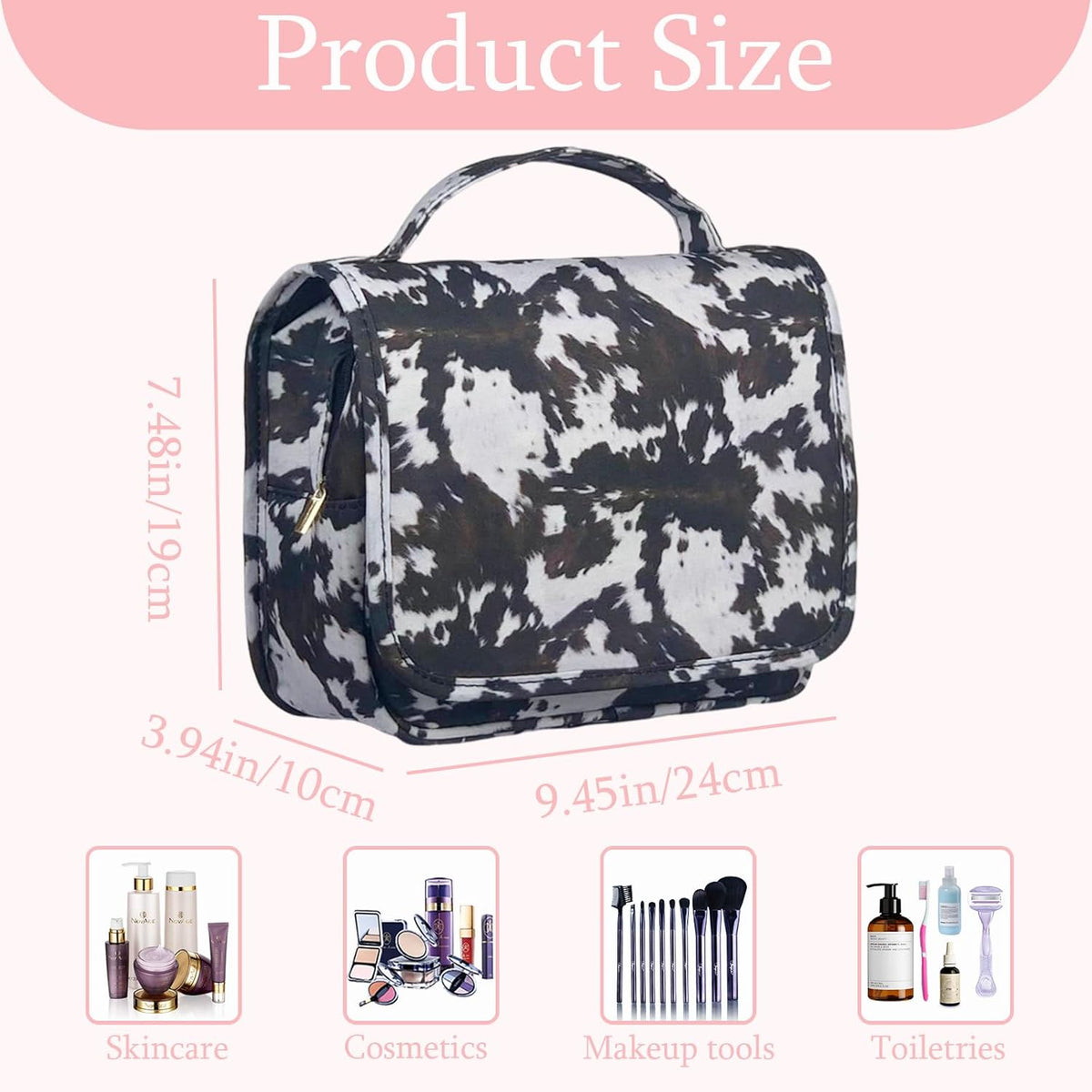 Pink Bows Hanging Travel Toiletry Bag Kit Makeup Bag Cosmetics Organizer for Men Women (Pink Bows)