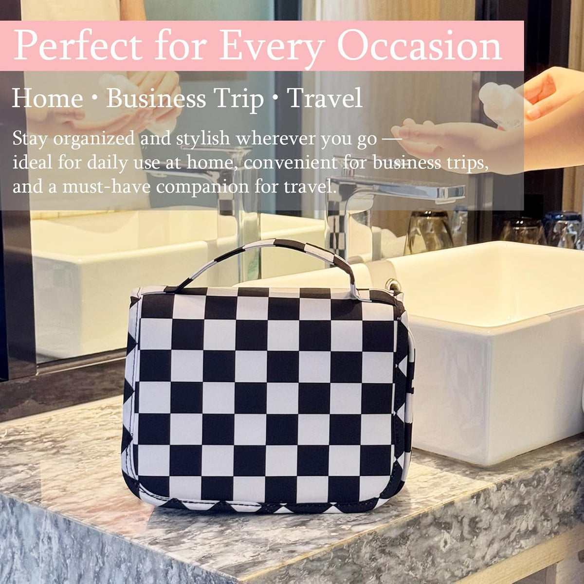 Pink Bows Hanging Travel Toiletry Bag Kit Makeup Bag Cosmetics Organizer for Men Women (Pink Bows)