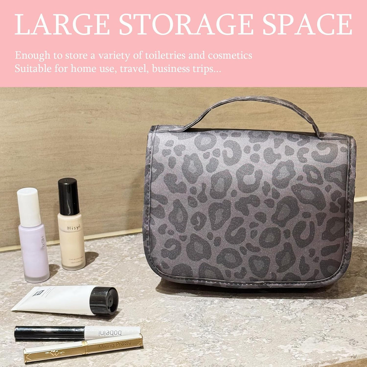 Pink Bows Hanging Travel Toiletry Bag Kit Makeup Bag Cosmetics Organizer for Men Women (Pink Bows)
