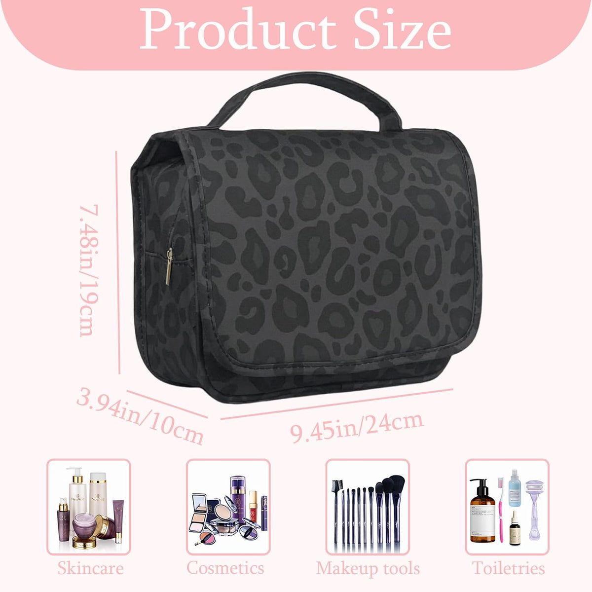 Pink Bows Hanging Travel Toiletry Bag Kit Makeup Bag Cosmetics Organizer for Men Women (Pink Bows)
