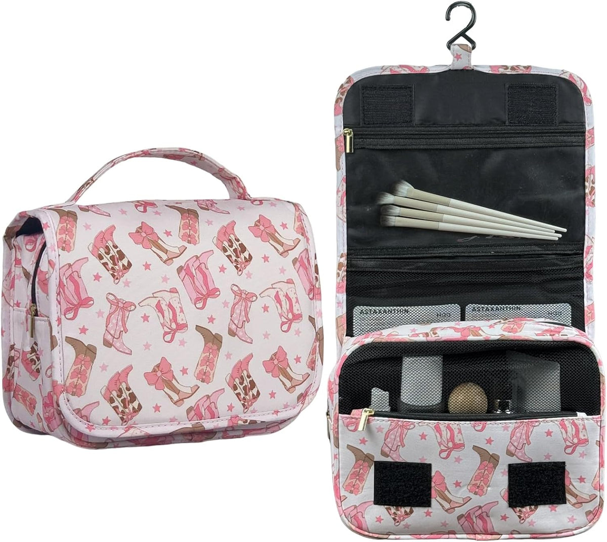Pink Bows Hanging Travel Toiletry Bag Kit Makeup Bag Cosmetics Organizer for Men Women (Pink Bows)