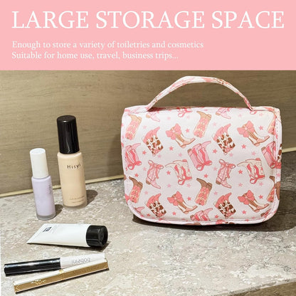 Pink Bows Hanging Travel Toiletry Bag Kit Makeup Bag Cosmetics Organizer for Men Women (Pink Bows)